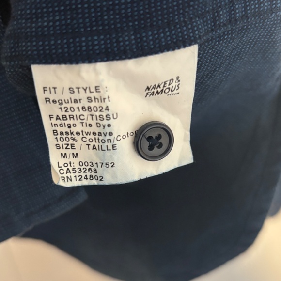 Naked & Famous Indigo Tie Dye Basketweave Long Sleeve Shirt - Small - Picture 8 of 12